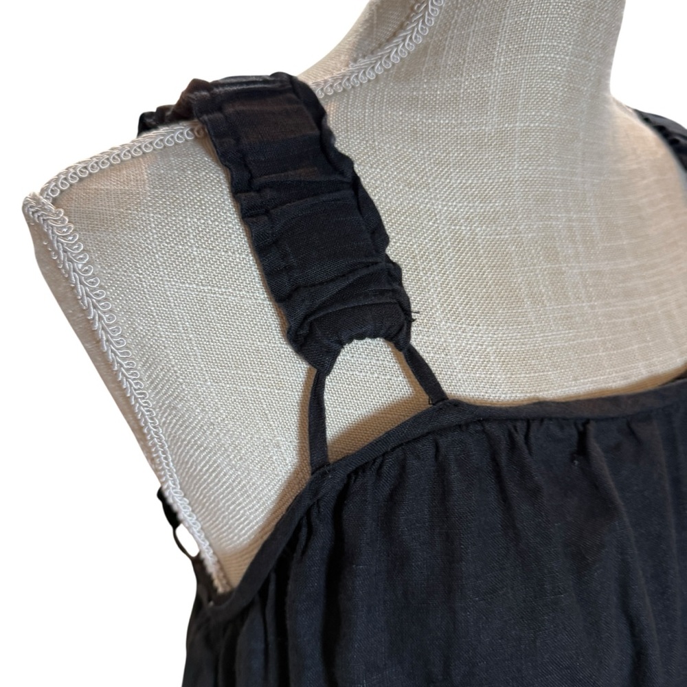 Anthropologie SANCIA Azealia Linen Babydoll Smock Mini Dress In black‎ Sz Medium - Picture 6 of 13